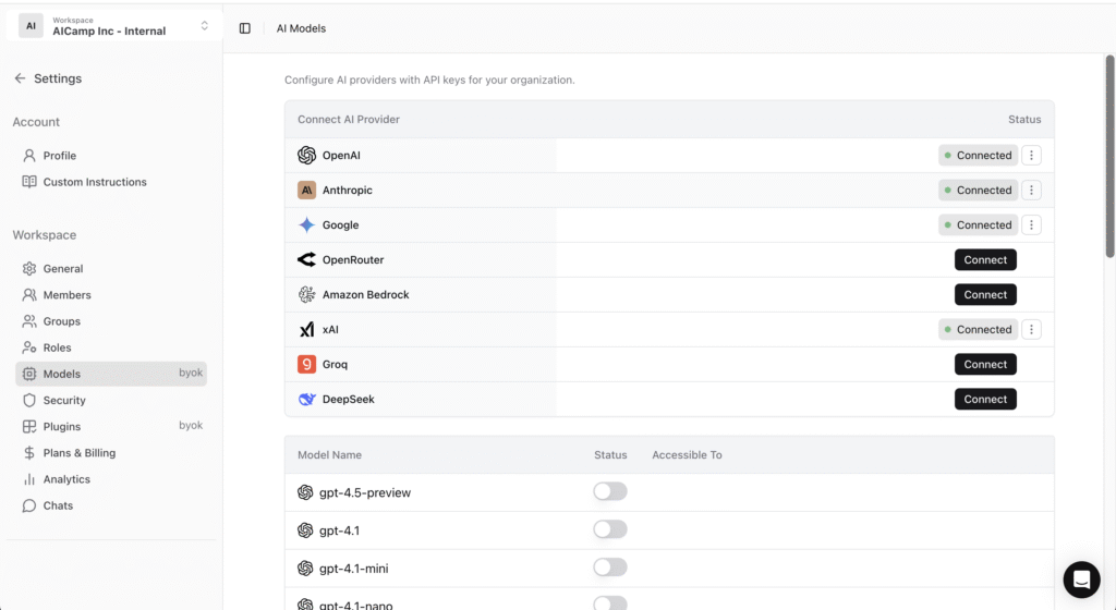 AICamp - AI provider connect